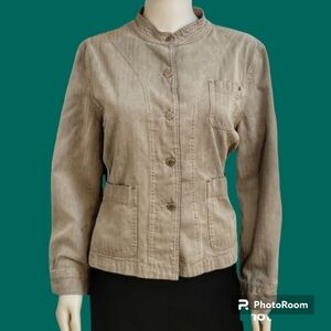 ISAAC MIZRAHI for Target Button Up Herringbone Gray Mandarin Collar Jack…